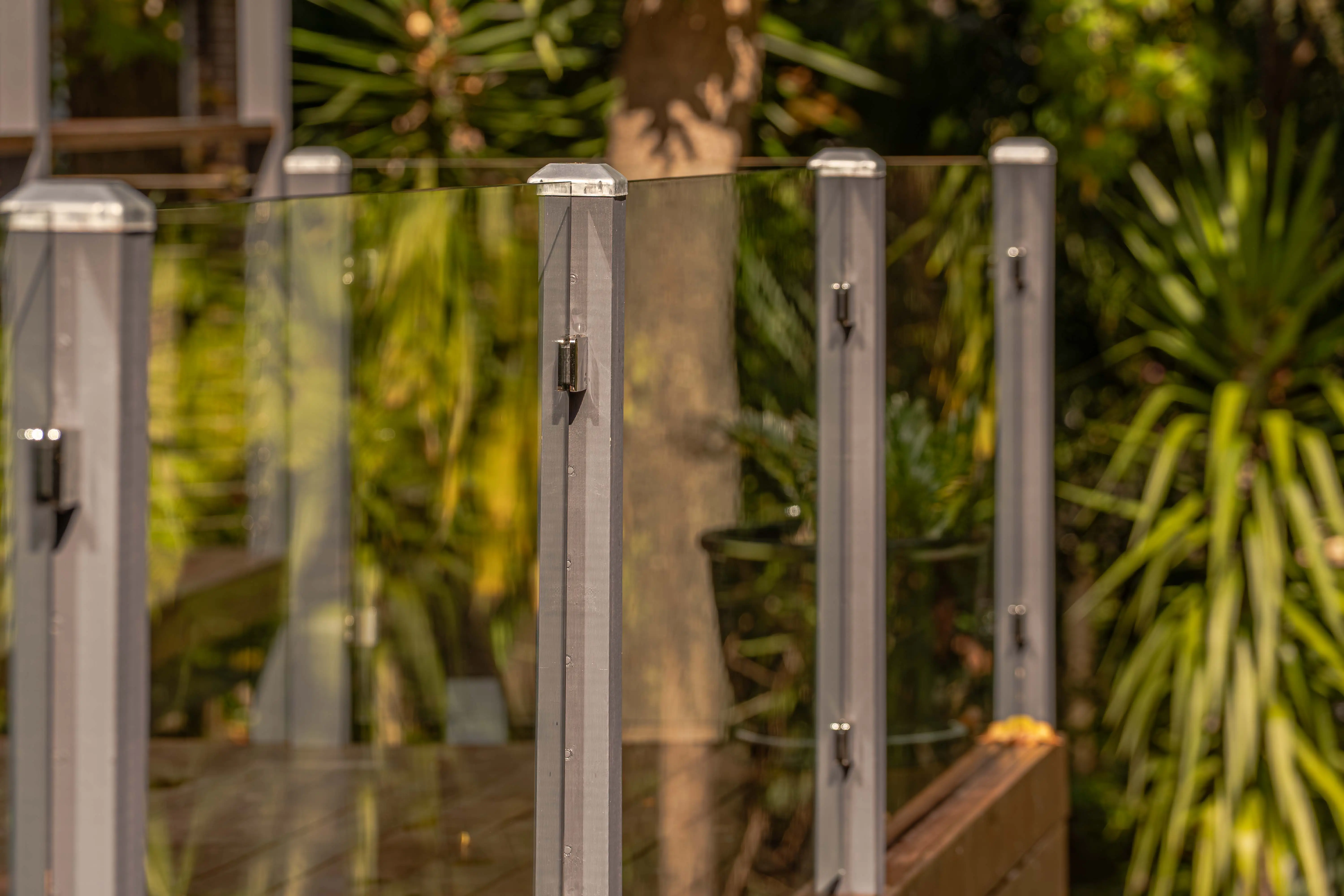 Glass balustrade metal posts detail.
