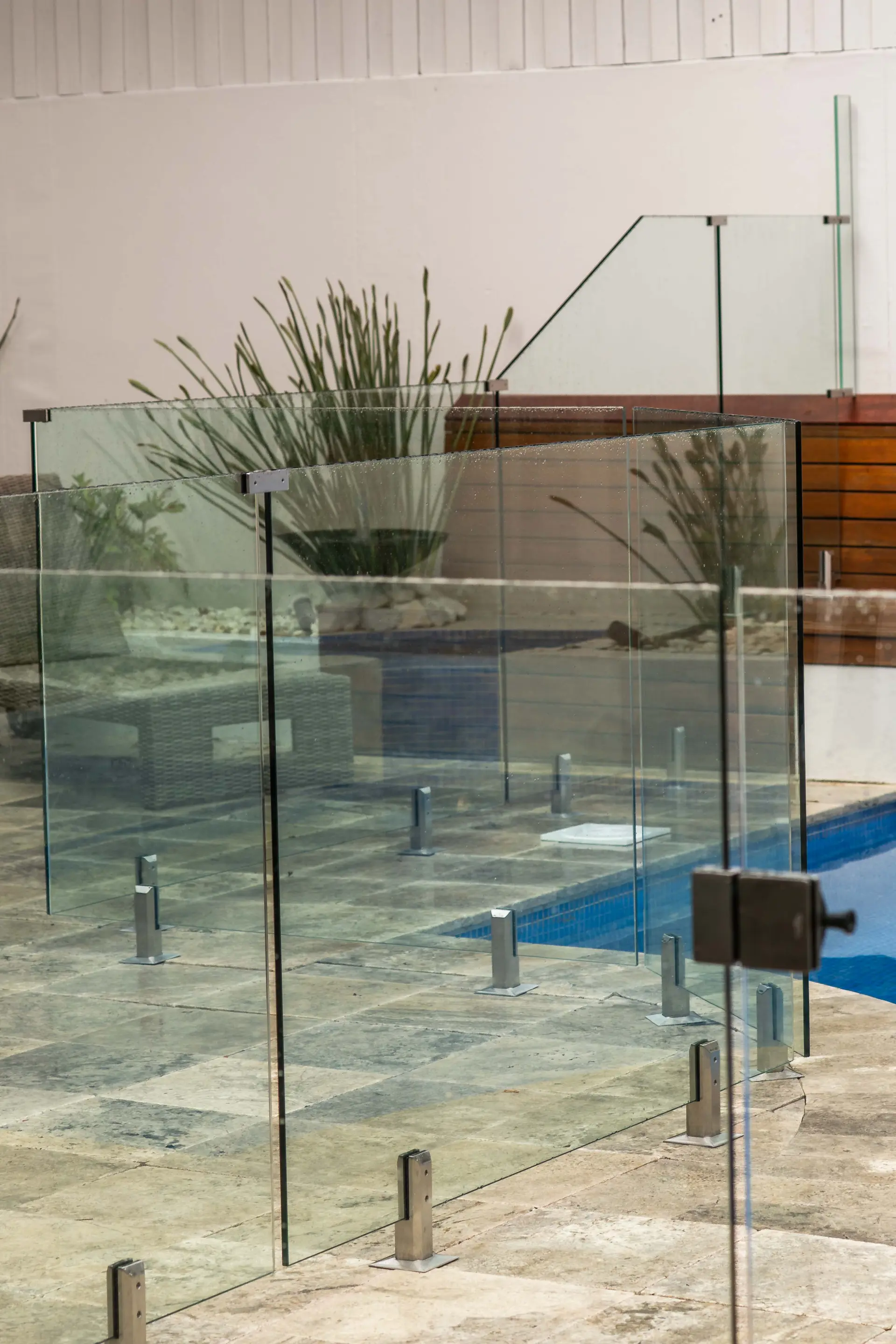 Glass pool gate courtyard.