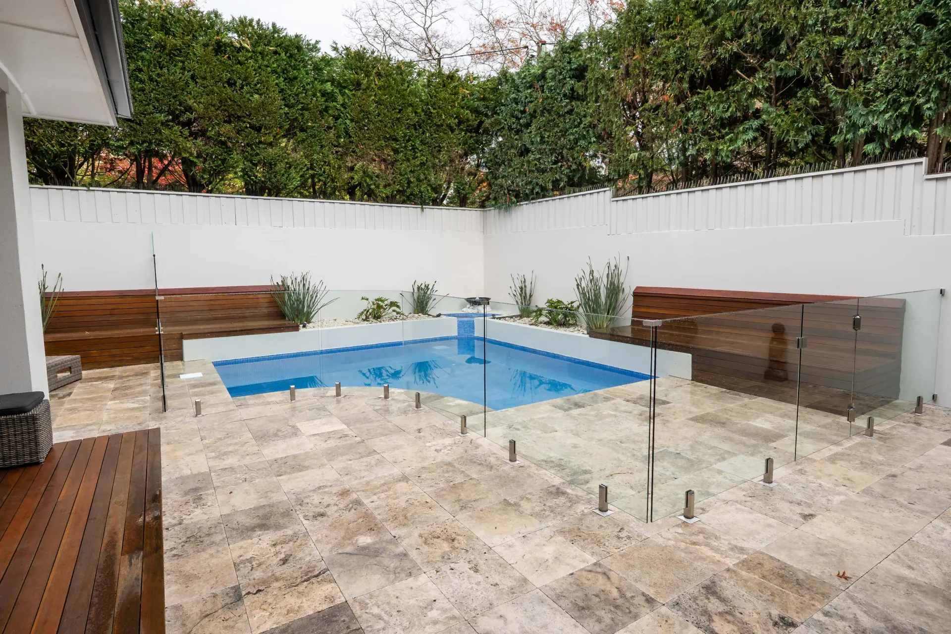 Pool glass fencing courtyard front.